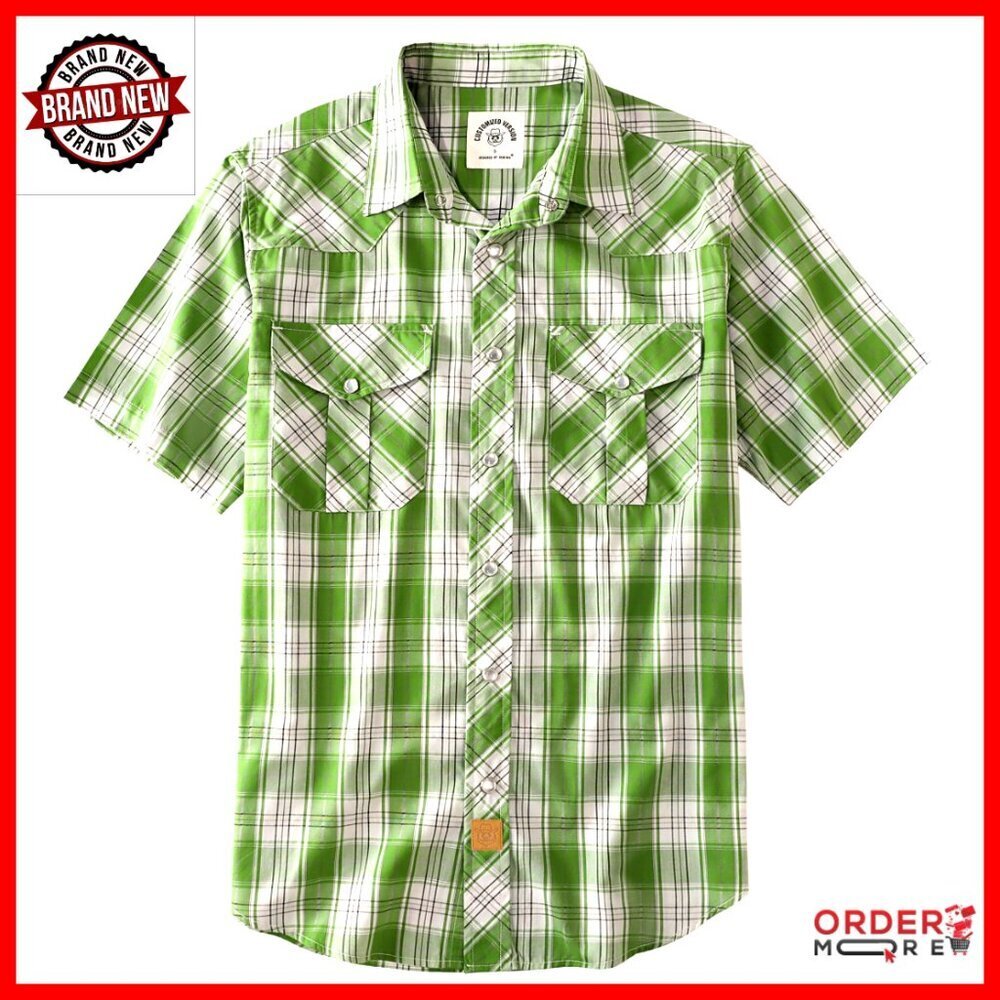 Men's Short Sleeve Plaid Pearl Snap Button Down Shirt Western Casual Work
